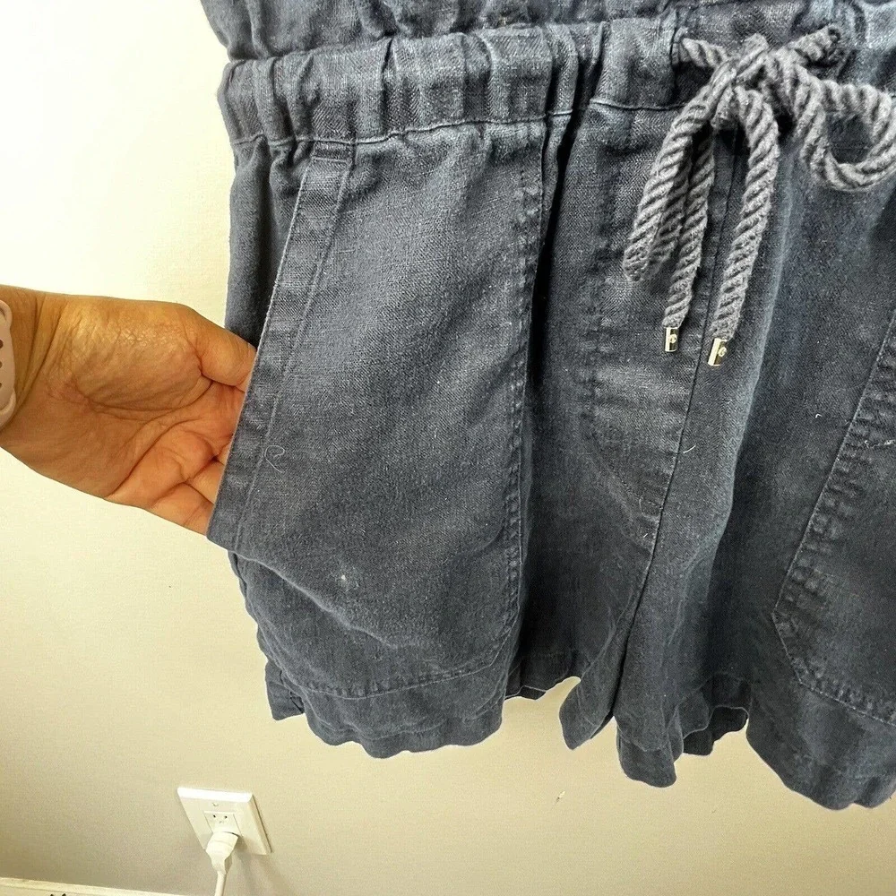 Lauren Ralph Lauren Navy Blue Linen Romper Size 6 Short Sleeve